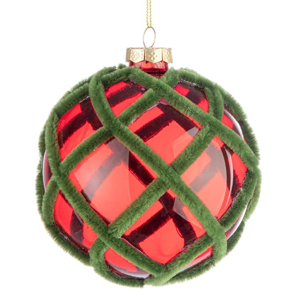 SFERA VETRO TINSELLY ROSSO VERDE D.100